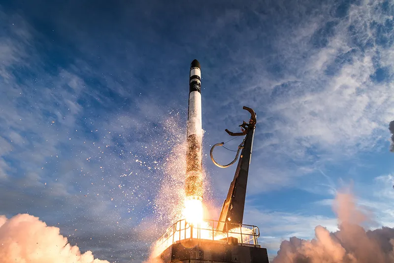 A Rocket Lab Electron rocket lifts off at Māhia Peninsula in New Zealand. Photograph by: NASA Kennedy